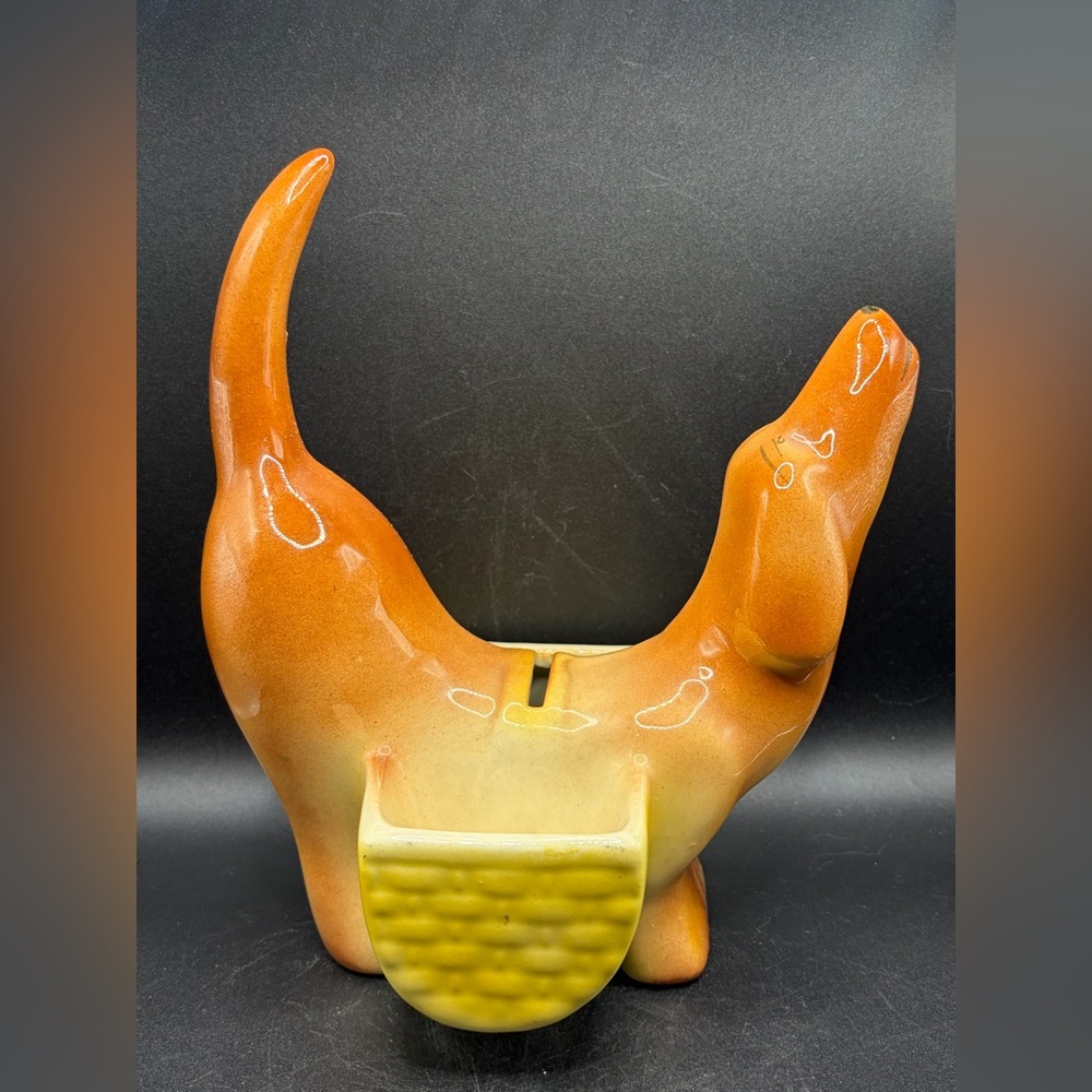 A.L. Hirsch 1950s Vintage Ceramic Dachshund Dog Coin Bank Dresser Caddy Planter